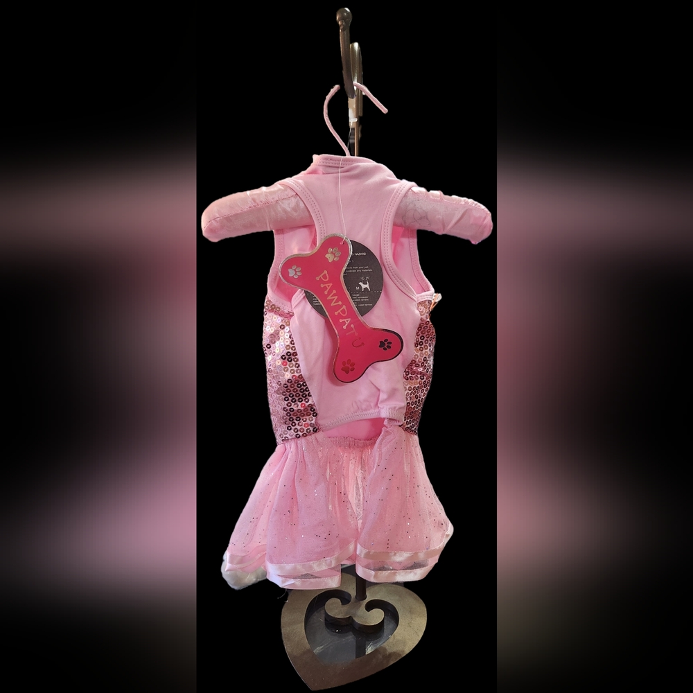 Pink Sequin Doggy Dress Size Medium with match sati padded hanger included. - Picture 2 of 4